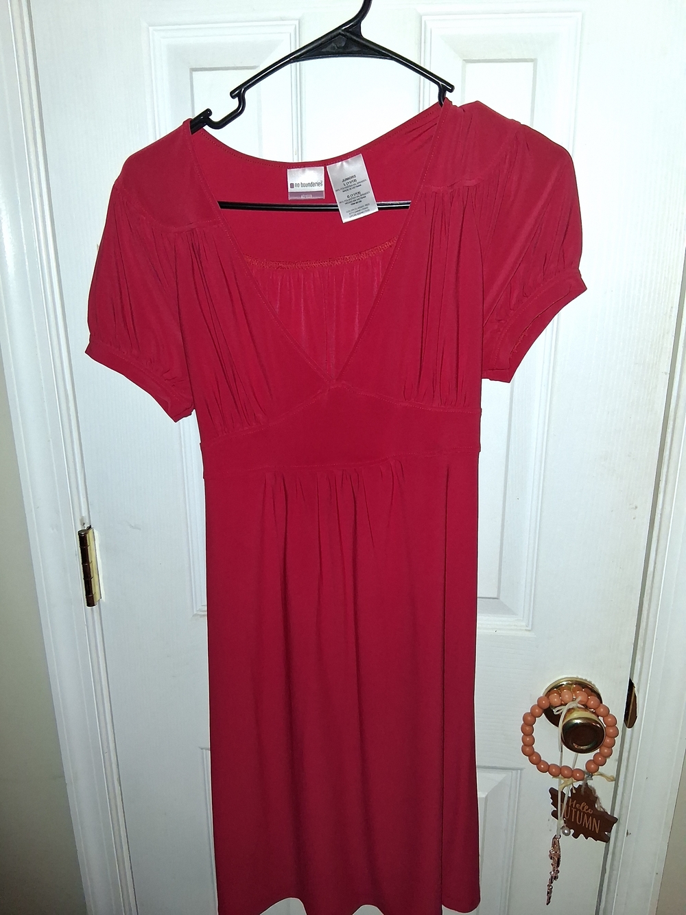No Boundaries Classic Red Short Sleeve Gathered Empire Dress